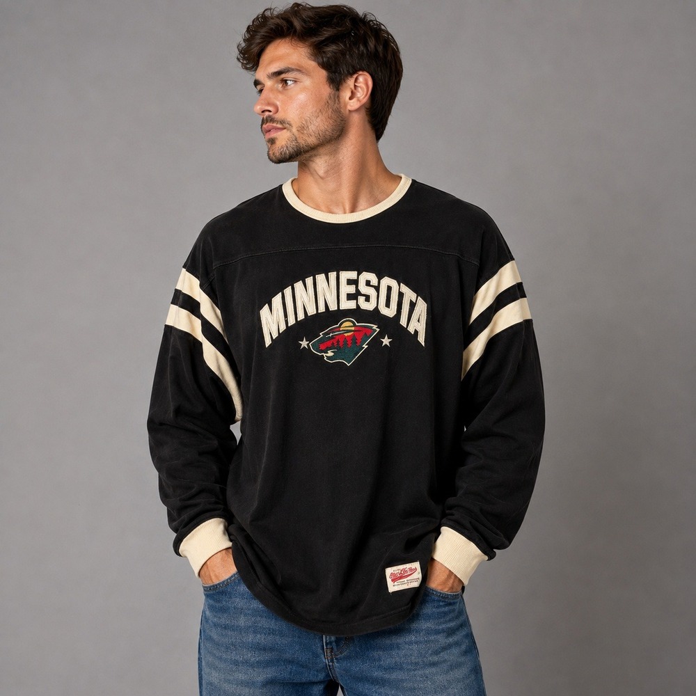 Old Time Hockey Minnesota Wild Long Sleeve Shirt Mens 2XL Black NHL Cotton